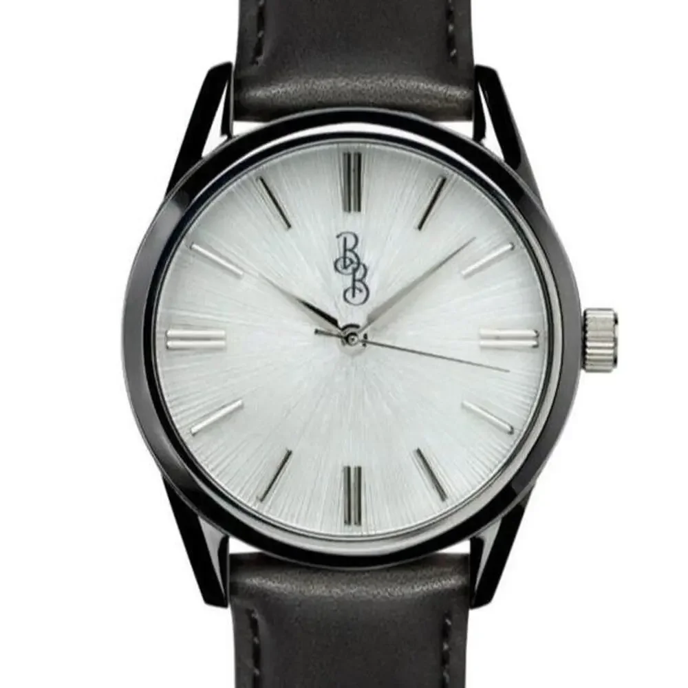 The Beyond Boring Watch Company in White Sunburst Watch Black Leather 39mm